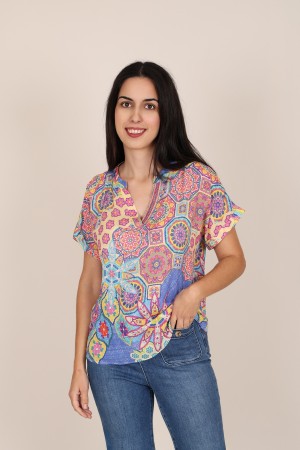 Sleevless Printed Multicolored Blouse| M47 Modas Benidorm