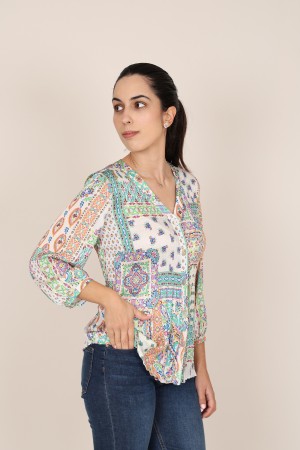 Pleated Shirt Floral Print| M47 Modas Benidorm