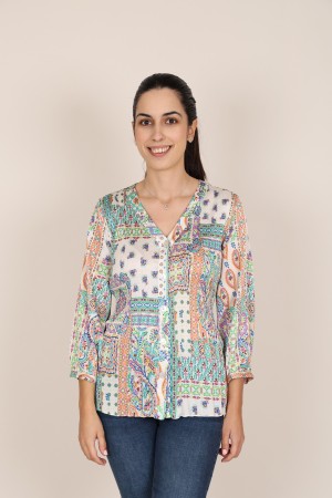 Pleated Shirt Floral Print| M47 Modas Benidorm