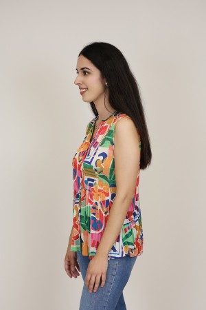 Pleated Shirt Floral Print| M47 Modas Benidorm