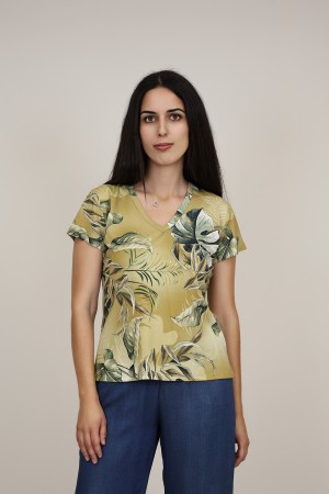 Silk-effect knit T-shirtl Toscana print| M47 Modas Benidorm