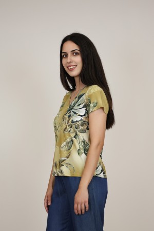 Silk-effect knit T-shirtl Toscana print| M47 Modas Benidorm