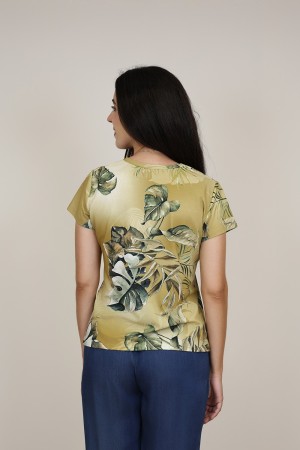 Silk-effect knit T-shirtl Toscana print| M47 Modas Benidorm