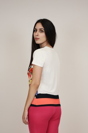 Silk-effect knit T-shirtl Toscana print| M47 Modas Benidorm