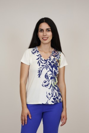 Silk-effect knit T-shirtl Toscana print| M47 Modas Benidorm