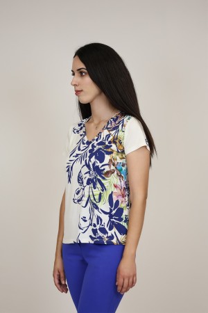 Silk-effect knit T-shirtl Toscana print| M47 Modas Benidorm