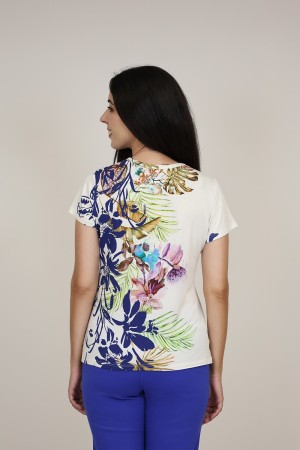 Silk-effect knit T-shirtl Toscana print| M47 Modas Benidorm