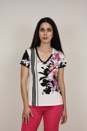 Silk-effect knit T-shirtl Toscana print| M47 Modas Benidorm