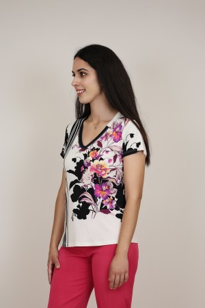 Silk-effect knit T-shirtl Toscana print| M47 Modas Benidorm