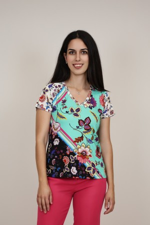 Silk-effect knit T-shirtl Toscana print| M47 Modas Benidorm