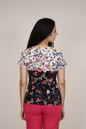 Silk-effect knit T-shirtl Toscana print| M47 Modas Benidorm