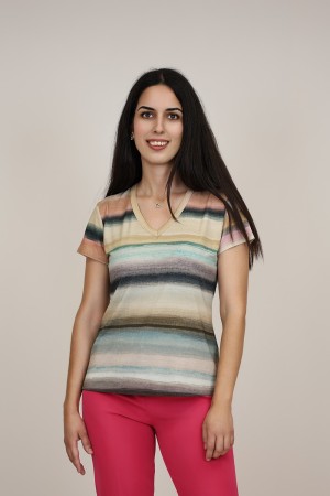 Silk-effect knit T-shirtl Toscana print| M47 Modas Benidorm