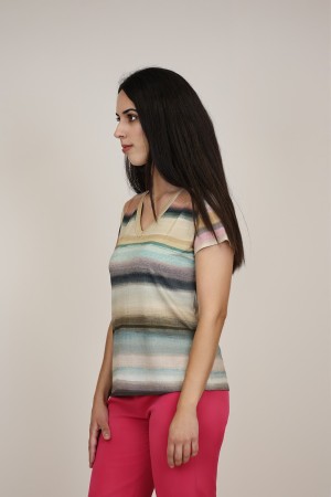Silk-effect knit T-shirtl Toscana print| M47 Modas Benidorm