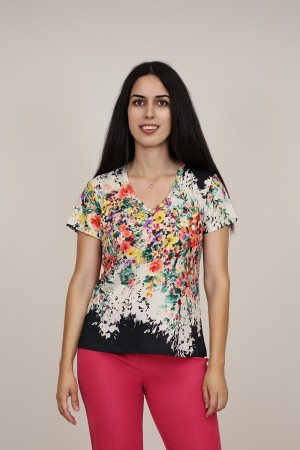 Silk-effect knit T-shirtl Toscana print| M47 Modas Benidorm