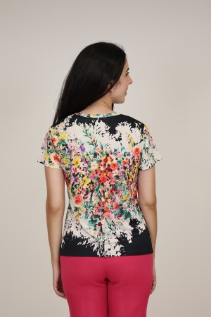 Silk-effect knit T-shirtl Toscana print| M47 Modas Benidorm