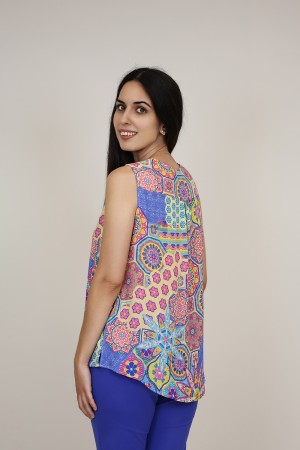 Sleevless Printed Multicolored Blouse| M47 Modas Benidorm