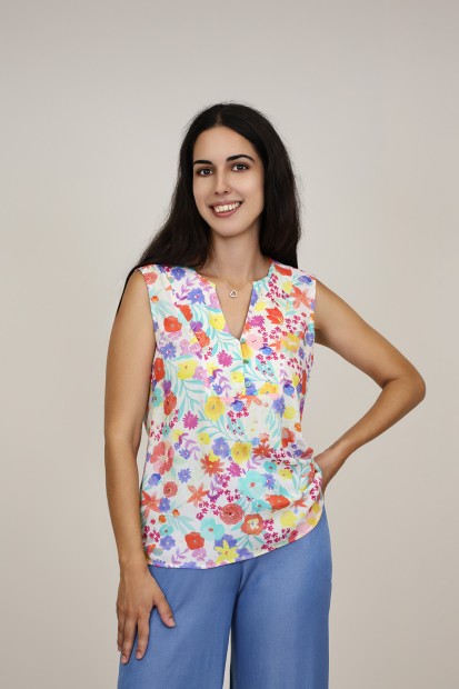 Sleevless Printed Multicolored Blouse| M47 Modas Benidorm