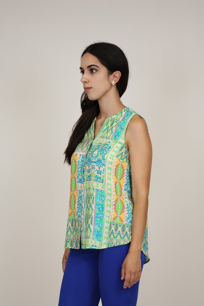 Sleevless Printed Multicolored Blouse| M47 Modas Benidorm