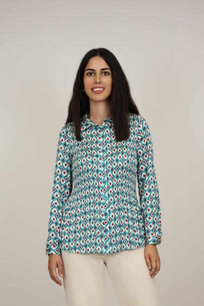 Pleated Shirt Floral Print| M47 Modas Benidorm