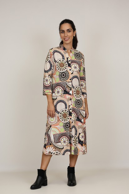 Midi Dress Flared Cut Seventies Print| M47 Modas Benidorm