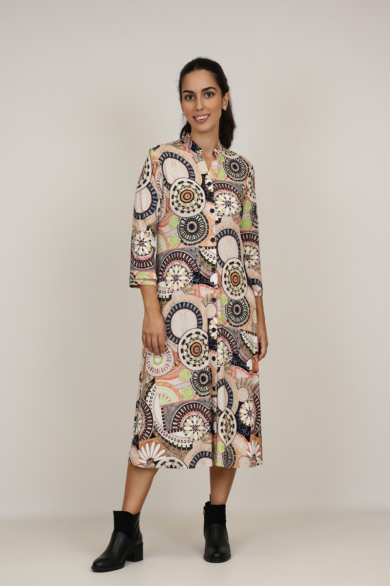 Midi Dress Flared Cut Seventies Print| M47 Modas Benidorm