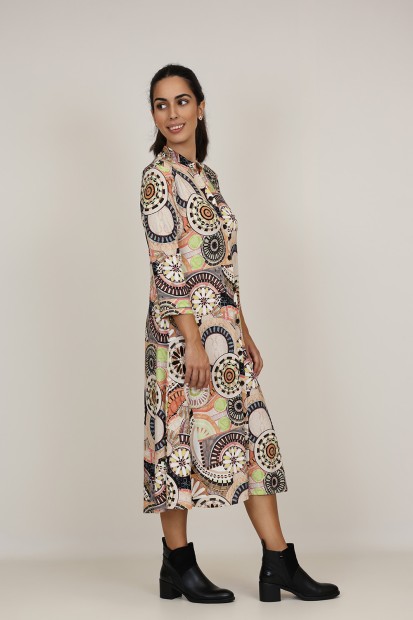Midi Dress Flared Cut Seventies Print| M47 Modas Benidorm
