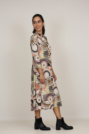 Midi Dress Flared Cut Seventies Print| M47 Modas Benidorm