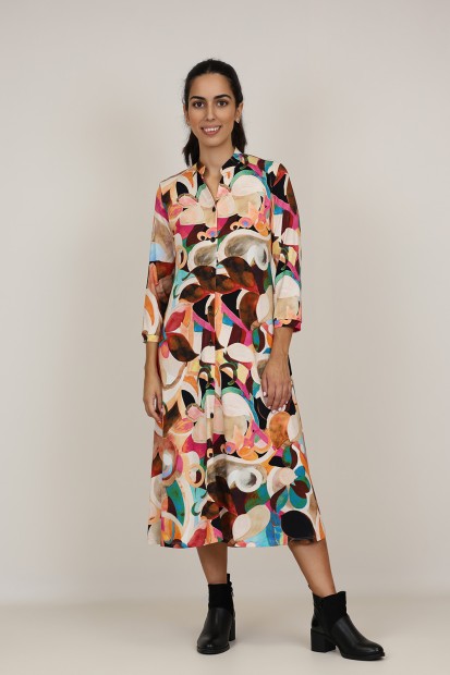 Midi Dress Flared Cut Seventies Print| M47 Modas Benidorm