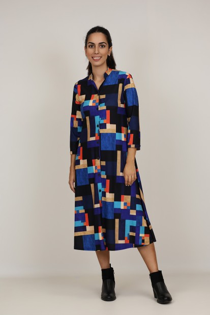 Midi Dress Flared Cut Seventies Print| M47 Modas Benidorm