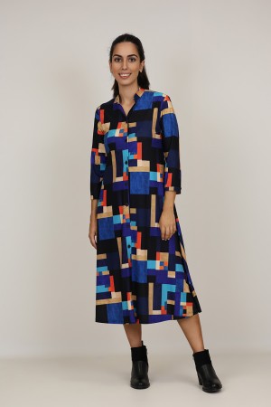 Midi Dress Flared Cut Seventies Print| M47 Modas Benidorm