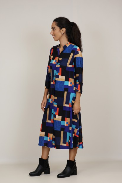 Midi Dress Flared Cut Seventies Print| M47 Modas Benidorm