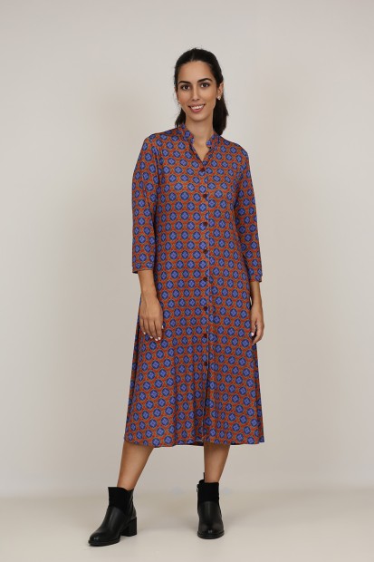 Midi Dress Flared Cut Seventies Print| M47 Modas Benidorm