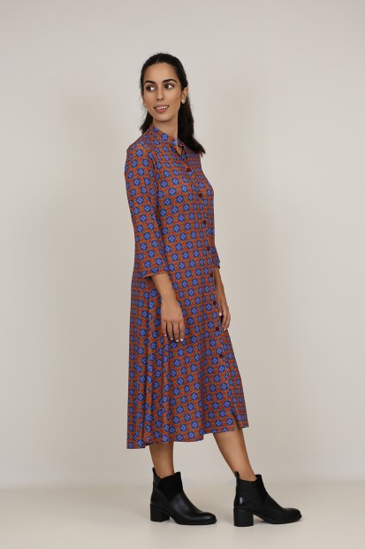 Midi Dress Flared Cut Seventies Print| M47 Modas Benidorm