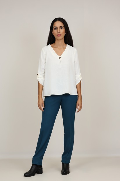 Skinny pants with knitted elastic waist