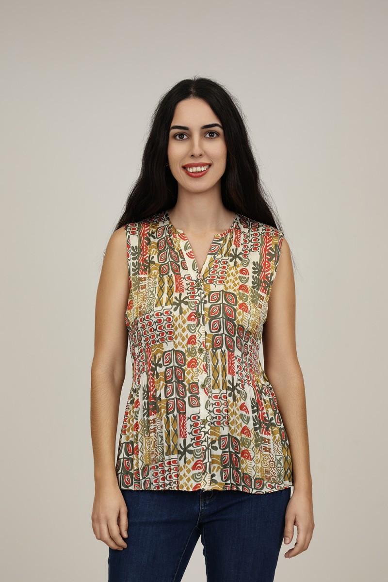 Blusa Plisada| Estampado Etnico| M47 Modas Benidorm
