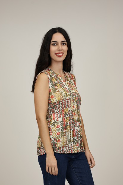 Blusa Plisada| Estampado Etnico| M47 Modas Benidorm