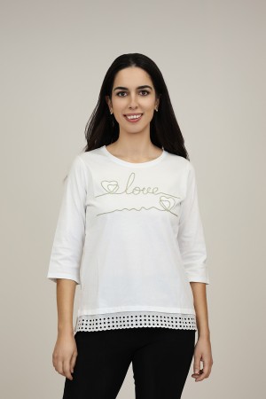 Camiseta  Blanca de Mujer| Camiseta Romántica| M47 Modas Benidorm