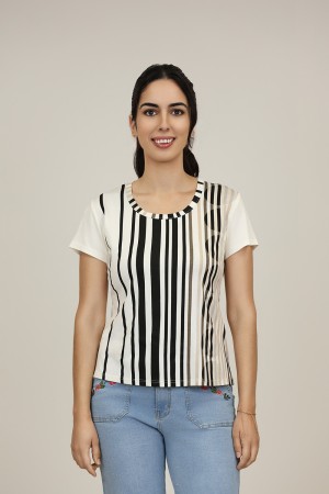 Silk-effect knit T-shirtl Toscana print| M47 Modas Benidorm