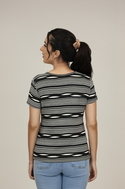 Silk-effect knit T-shirtl Toscana print| M47 Modas Benidorm