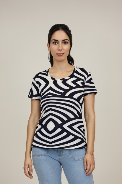 Silk-effect knit T-shirtl Toscana print| M47 Modas Benidorm