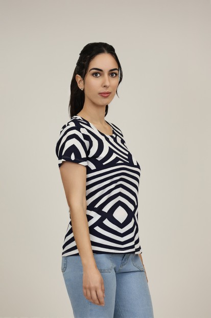 Silk-effect knit T-shirtl Toscana print| M47 Modas Benidorm