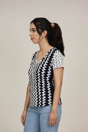 Silk-effect knit T-shirtl Toscana print| M47 Modas Benidorm