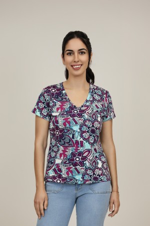 Silk-effect knit T-shirtl Toscana print| M47 Modas Benidorm