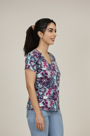Silk-effect knit T-shirtl Toscana print| M47 Modas Benidorm