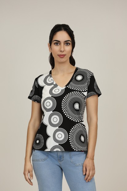 Silk-effect knit T-shirtl Toscana print| M47 Modas Benidorm