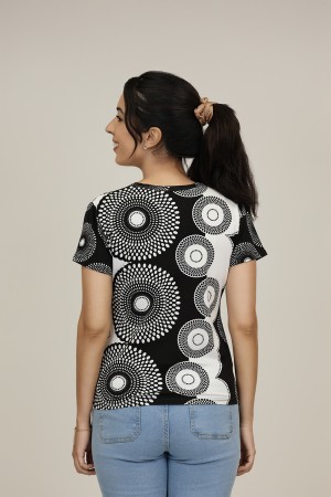 Silk-effect knit T-shirtl Toscana print| M47 Modas Benidorm